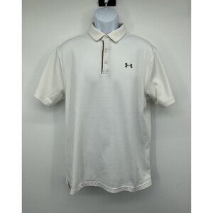 Under Armour Mens HeatGear Polo Shirt White Loose Fit L Breathable Lightweight
